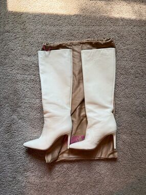 Paris Texas Cream Leather Stiletto 85 Boots. US size 5